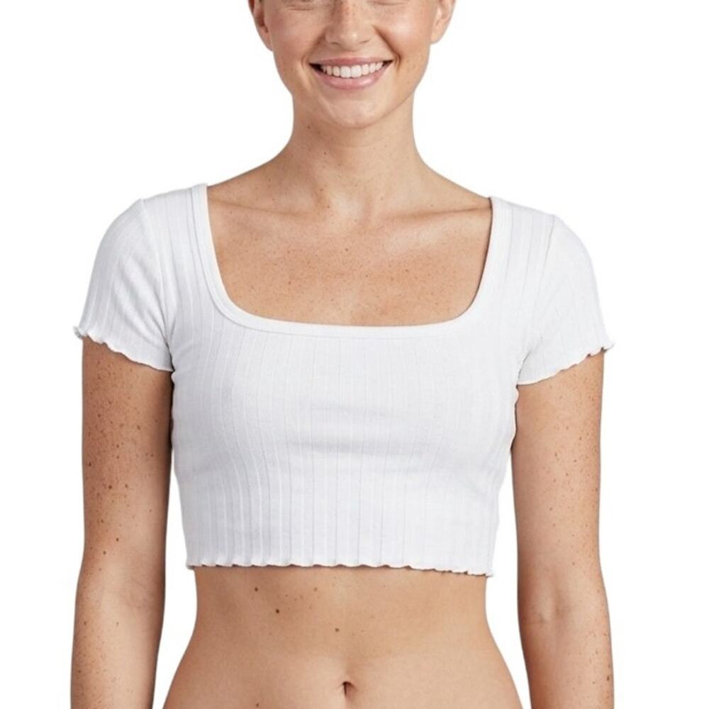 OFFLINE By Aerie Square Neck Cropped Tee White Women’s XS NWT Ribbed Top